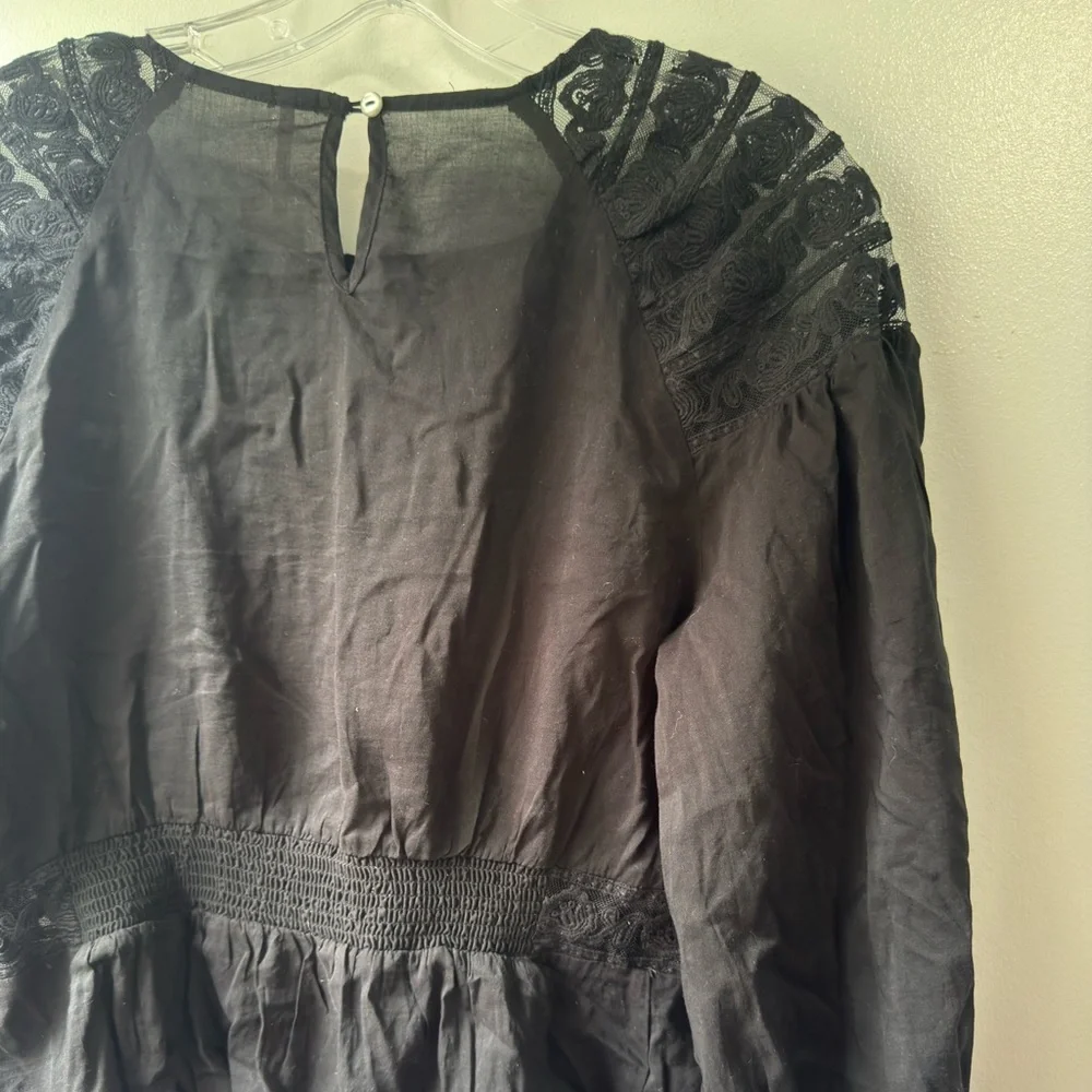 Free People Black Eyelet Top Sz S